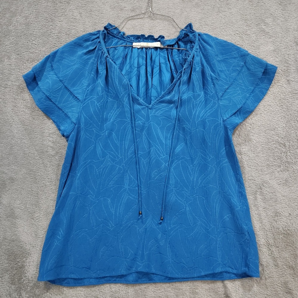 Marie‎ Oliver Blythe Top Size S Silk Tiered Sleeve Brocade Boho Beachy Cobalt